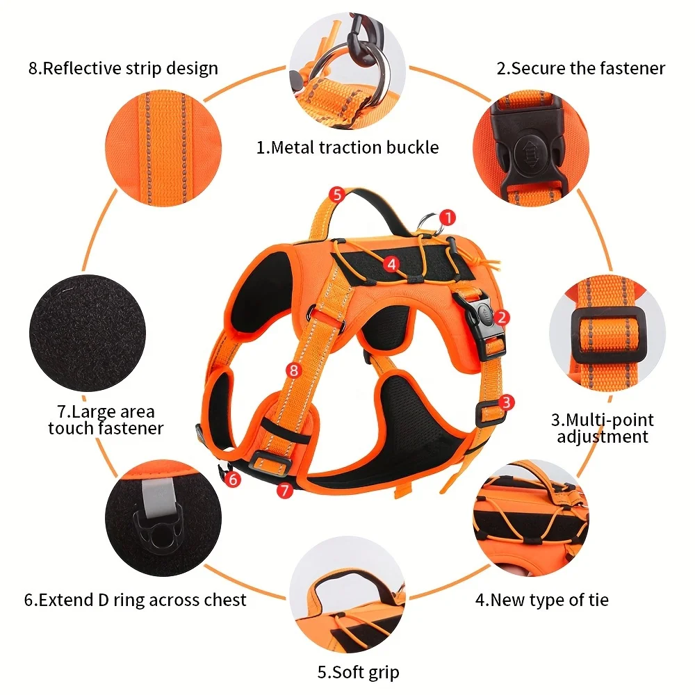 Dog Harness ,Adjustable No-Pull Comfort-Fit No-Pull  - Adjustable, Reflective Vest For Large Breeds - Ideal For Outdoor Adventur