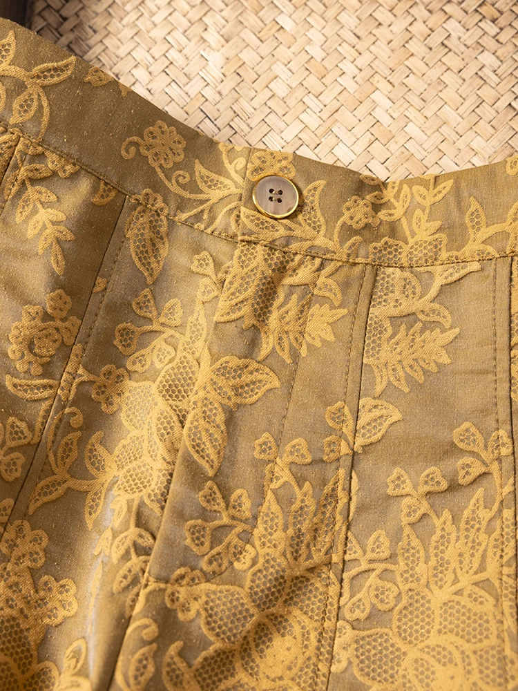 الزيتون الأخضر الأزهار جديد الصينية دعوى الخصر الجاكار 75.4% الحرير التوت الطبيعي المرأة المألوف مرونة الخصر سراويل تقليدية