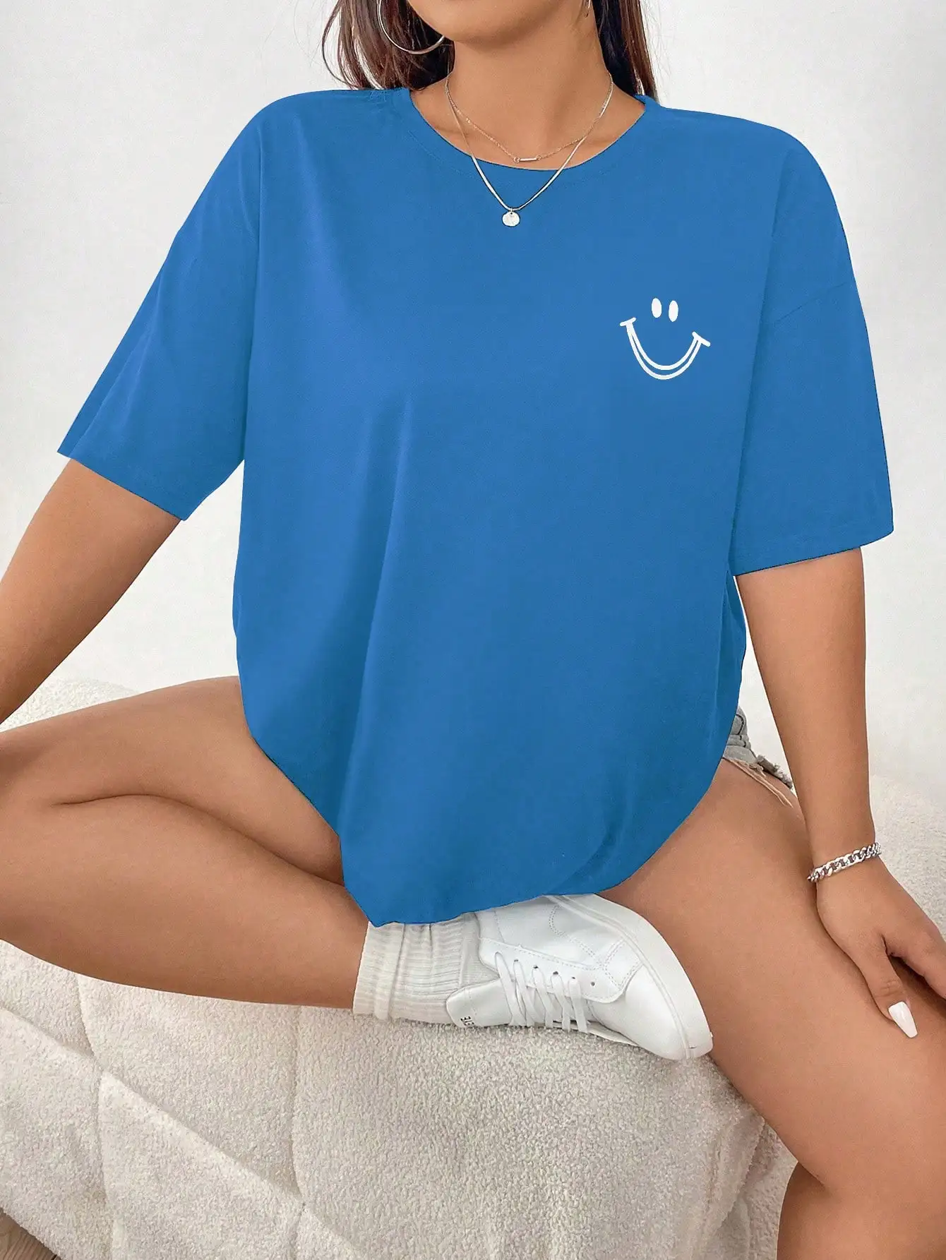 

Plus Size Women's 2025 New Cartoon Pattern Drop Shoulder T-Shirt Pattern Women's Tops Polyester Outdoor Office