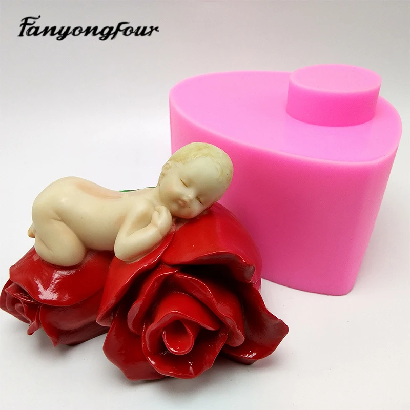 Fan Yong four Rose sleeping baby drop glue mold DIY production resin plaster concrete crafts decoration family decoration