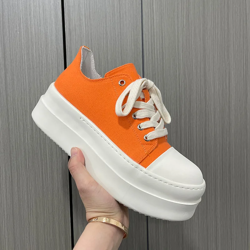 

Мужские парусиновые кроссовки на платформе, туфли-лифты на массивной подошве, разноцветные удобные повседневные дышащие модные туфли на шнуровке