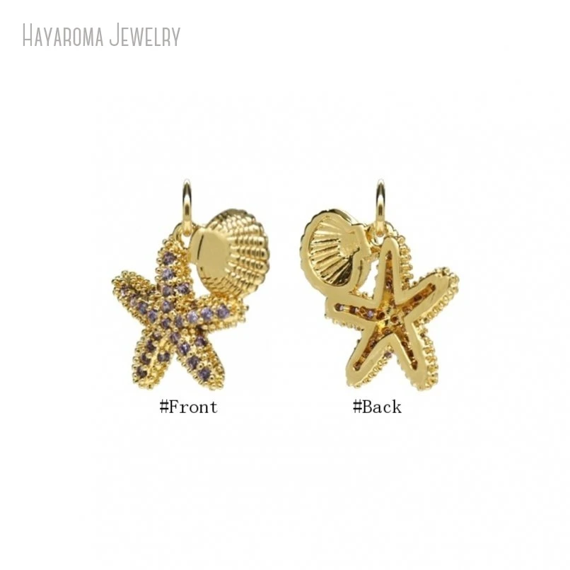 

10Pcs Metal Cubic Zirconia Gold Color Wholesale Copper Invisible Setting Nautical Starfish Shell Shape Charms PM51837