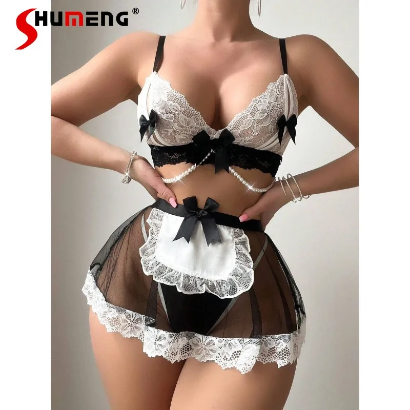 مثير الساحرة إغراء مجموعات موجز المرأة الدانتيل اللؤلؤ بروتيل وسراويل داخلية وتتسابق الإناث الرغبة النقية مثير مجموعة الملابس الداخلية #2