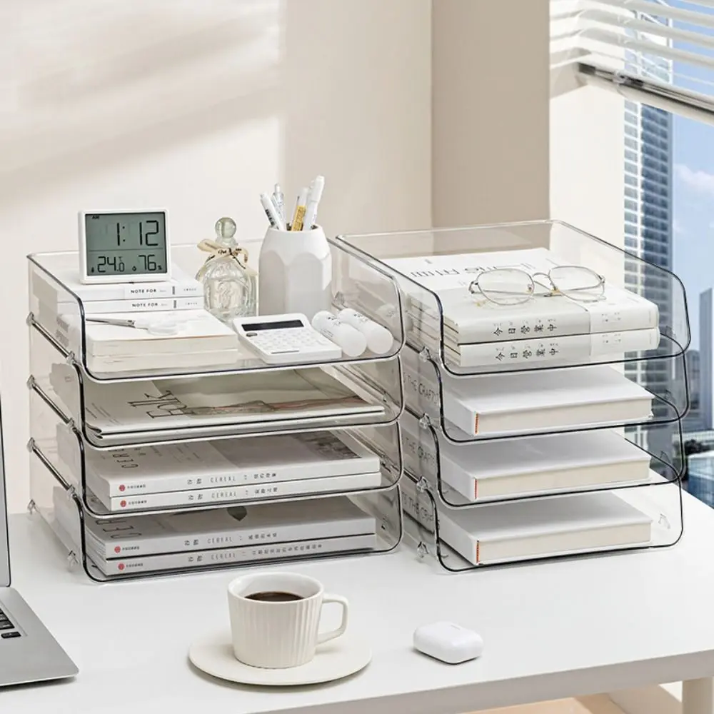 Stackable Brochure Holder Large Capacity Simple Acrylic Magazine Organizers Space Saving Anti-slip Slot