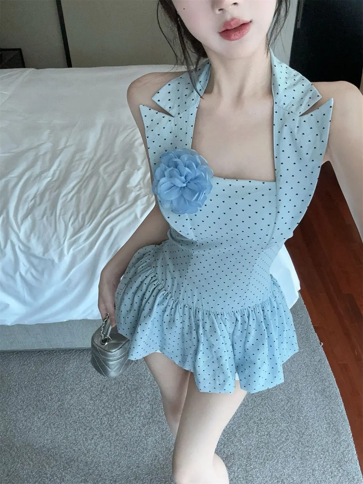 

Lotus Leaf Edge Polka Dot Sling Vest Women's Summer One-word Shoulder Neck Tube Top