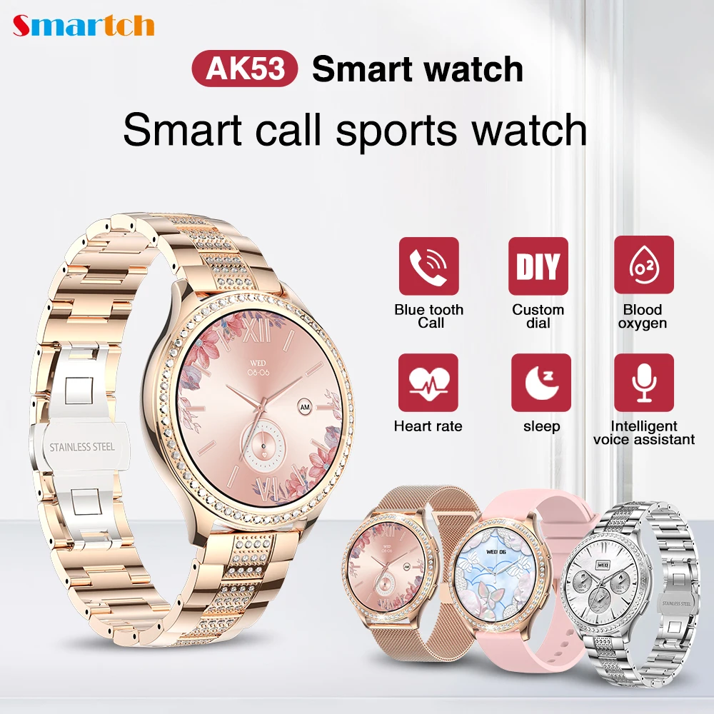 

Smart Watch Women Blue Tooth Call Sports Voice Assistant Custom Dial Watches Heart Rate Blood Oxygen Waterproof Lady Smartwatch