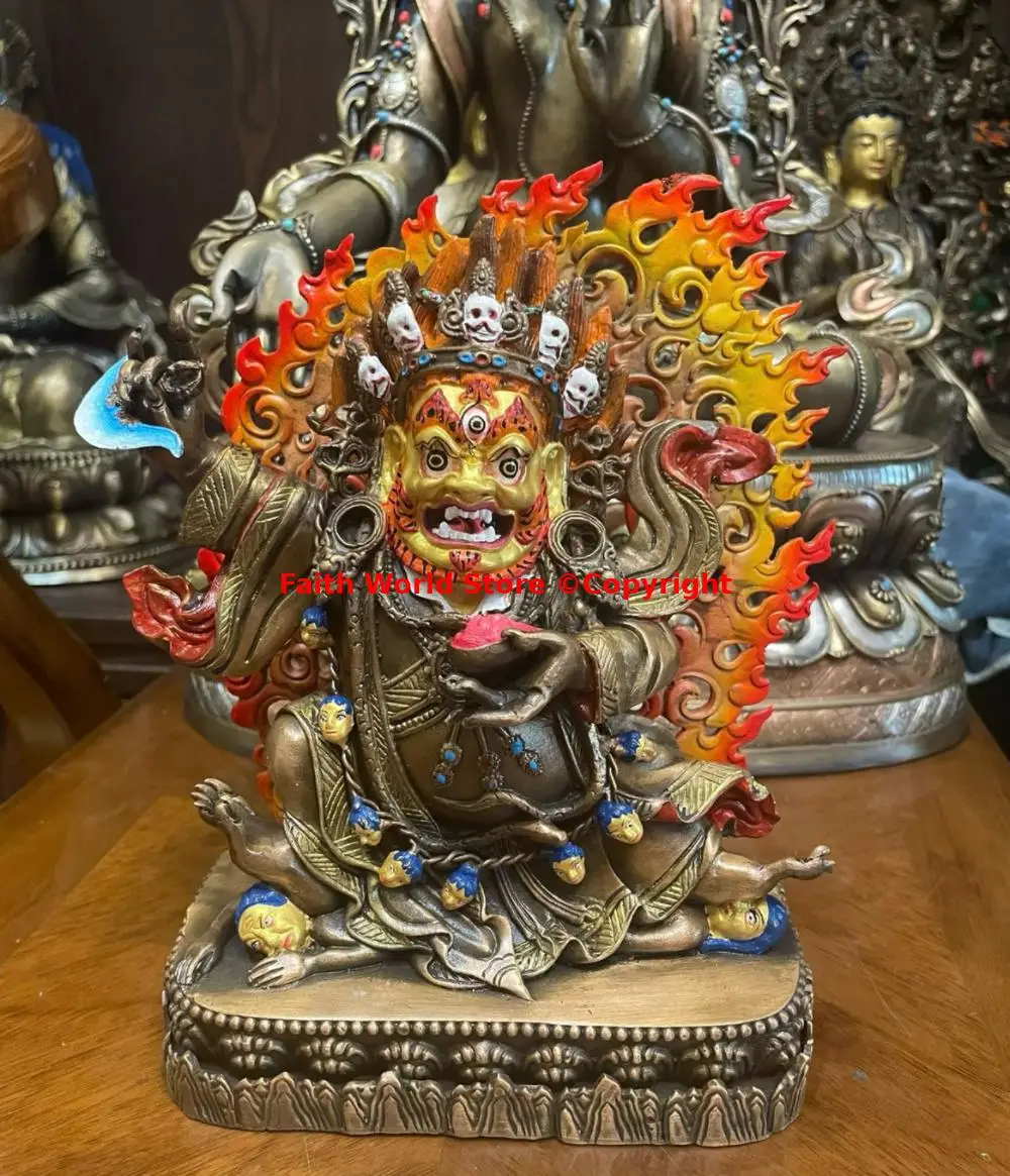 Black Robed Mahagala Dharma Protector Professional temple Rare Buddha statues Tibet Nepal Buddhism subdue demons monsters 23cm