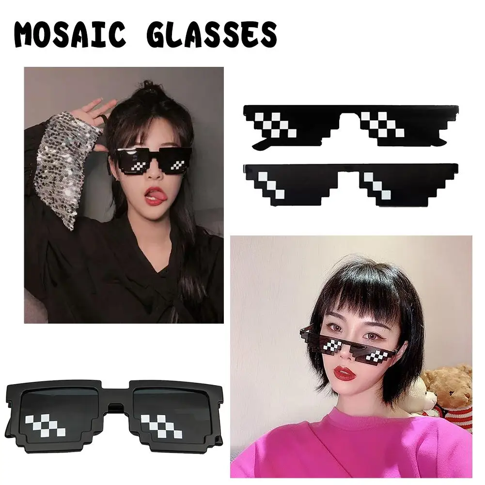 Funny Thug Life Sunglasses Pixel Funny Original Costumes Woman Male Vintage Pixel Black Mosaic Sunglasses Cool Funny Glasses