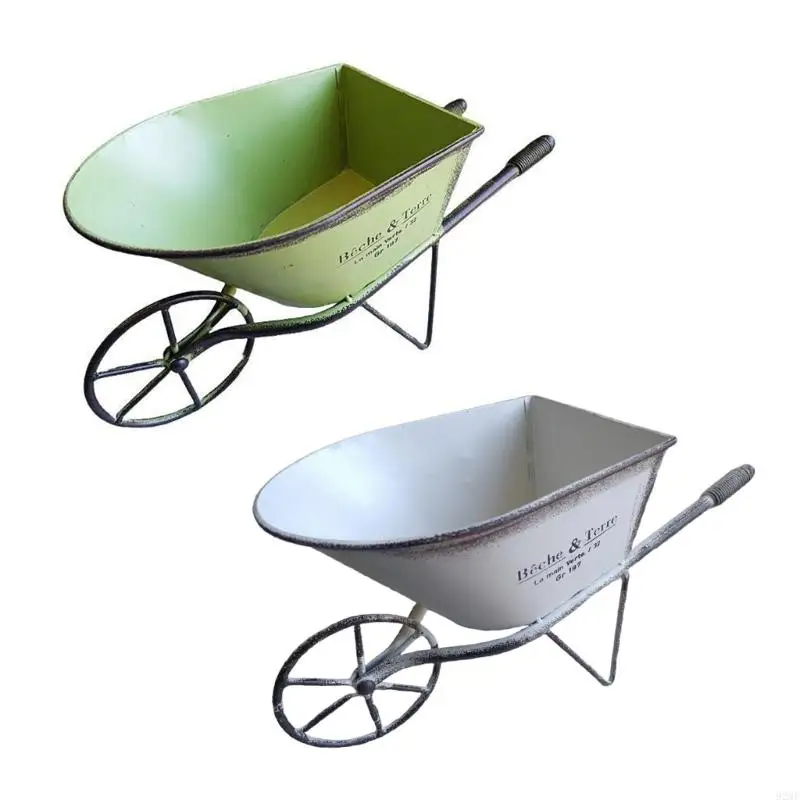 92MF Iron Art Wheelbarrow Decorative Small Planter Metal Wagon Plant Pots for Patios and Garden Indoor or Outdoor Decoration