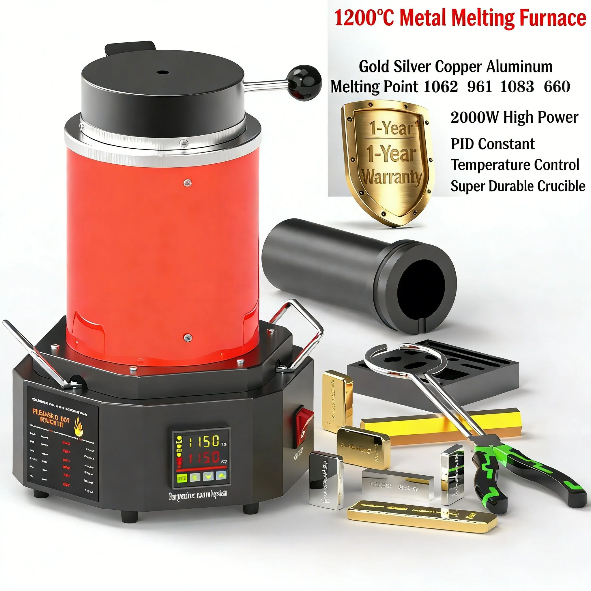 Small 1200 stainless steel motor resistance melting furnace intermediate frequency  crucible, suitable for gold, silver,