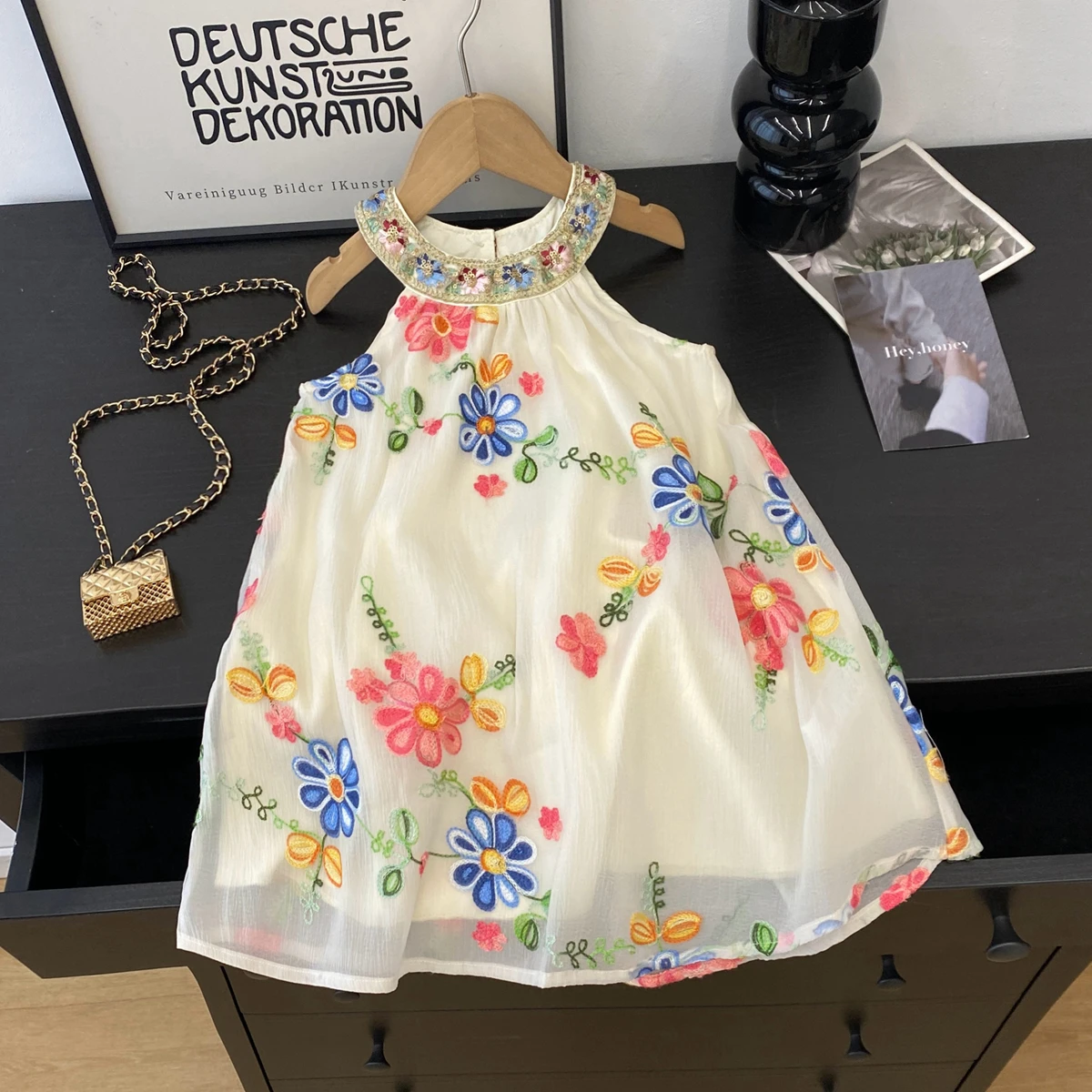 Kinderkleider für Mädchen, Sommer, lässig, bestickt, Neckholder-Kleid, Kinderkleidung, Mädchenkleidung