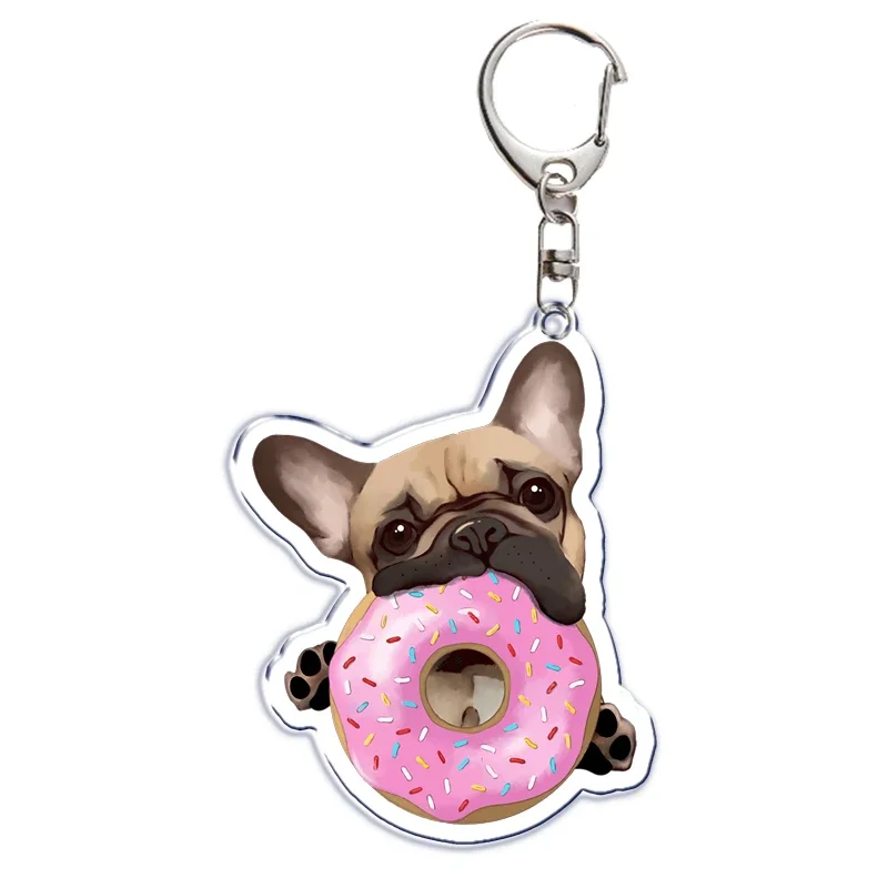 Adorable Frenchies Dog Acrylic Keychain for Women Man Accessories Bag Pendant Pug Dog Bulldog Key Chain Ring Keychains Jewelry