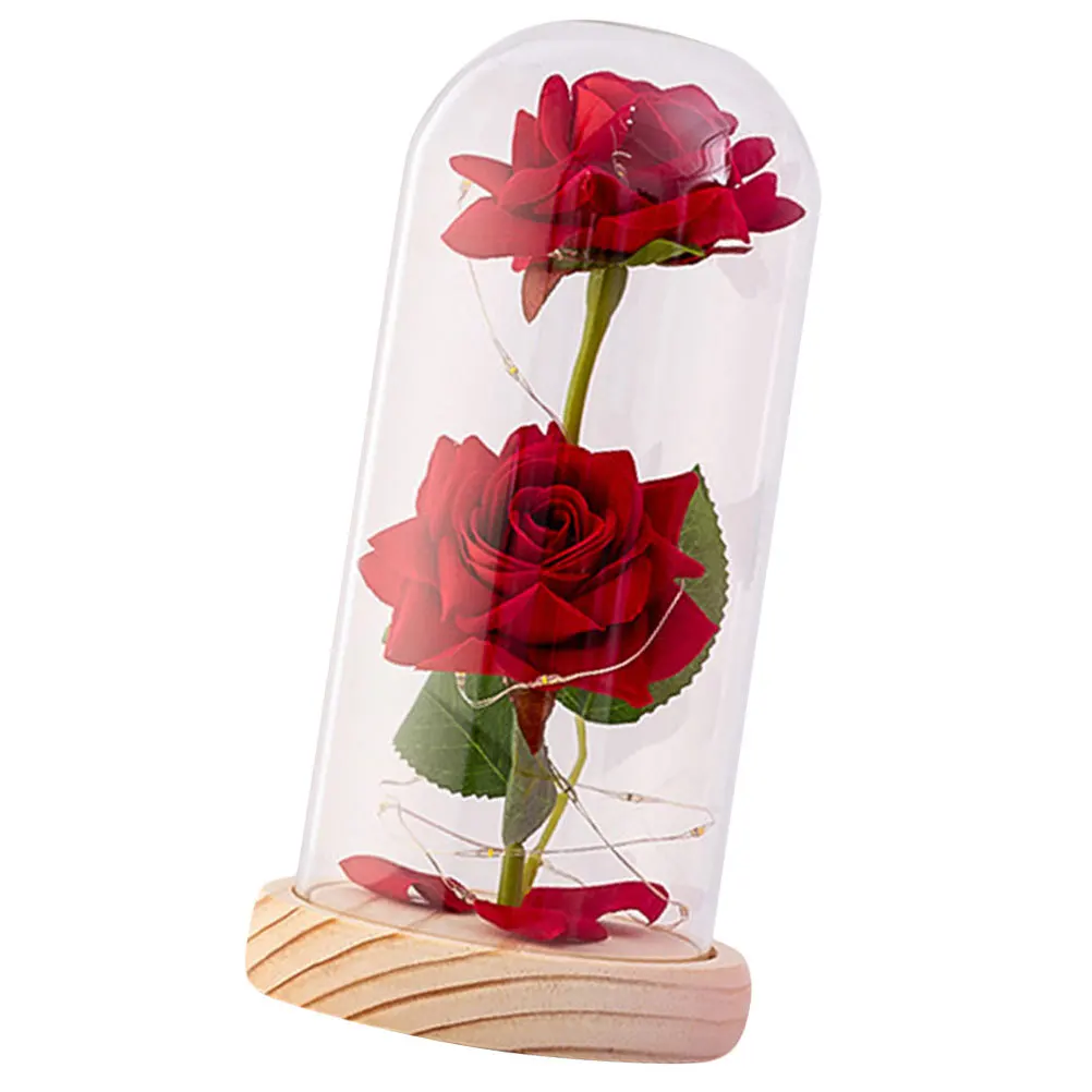 ديكور وردي على شكل قبة زجاجية رائعة مع إضاءة LED، ضوء أبيض دافئ، زهرة وهمية غير مبطنة للتصميم الداخلي للمكتب المنزلي