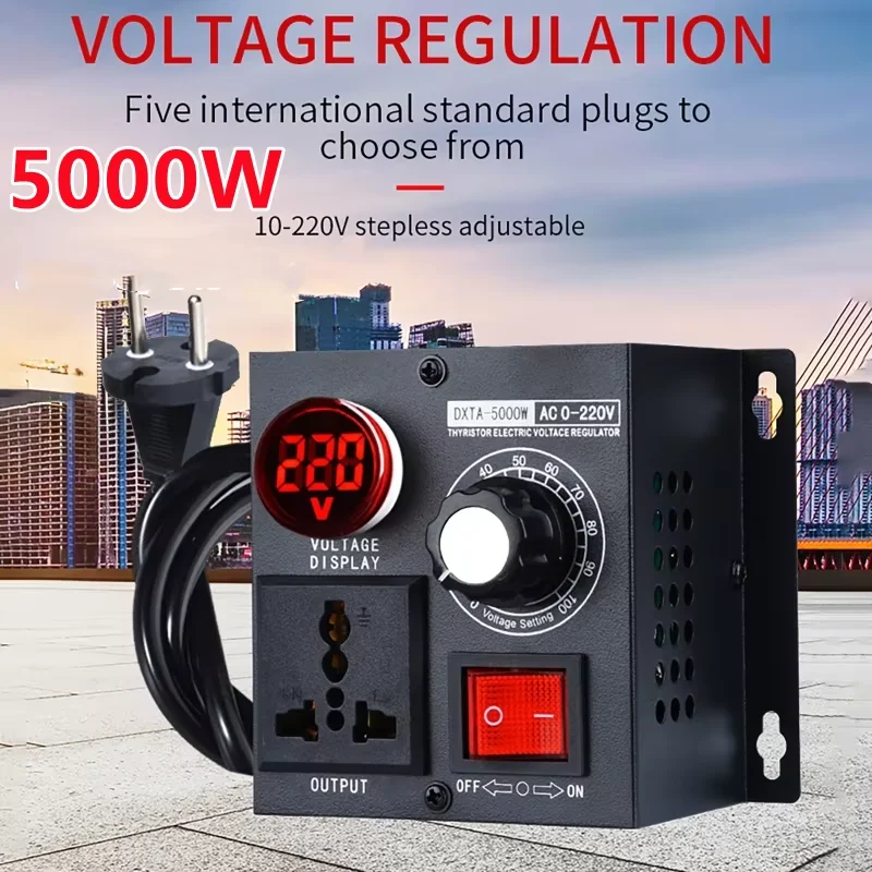 

Бесступенчатый регулятор напряжения AC110/220V 5000W Компактный регулятор переменного напряжения Скорость Температура Световое напряжение Регулируемый диммер