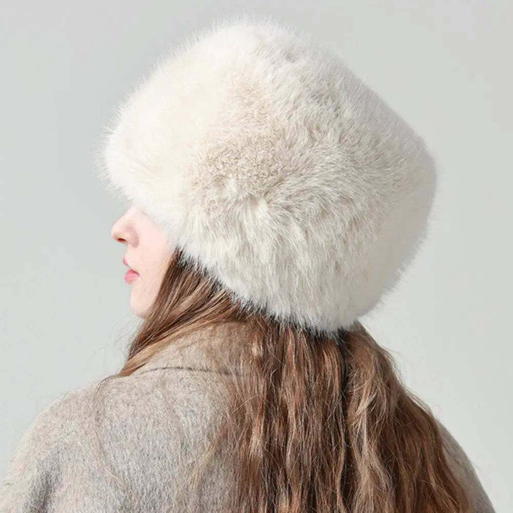 Polyester Warm Cap for Women Women Faux Fur Hat Winter Quilted Lined Bucket Hat Thickened Fluffy Warm for Weather for Women