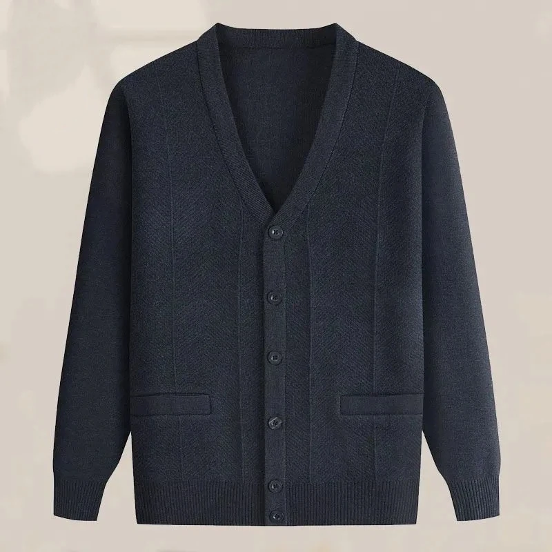 

Мужской свитер для пожилых людей среднего возраста, осенне-зимняя утолщенная вязаная куртка, кардиган с длинными рукавами, теплая мужская одежда