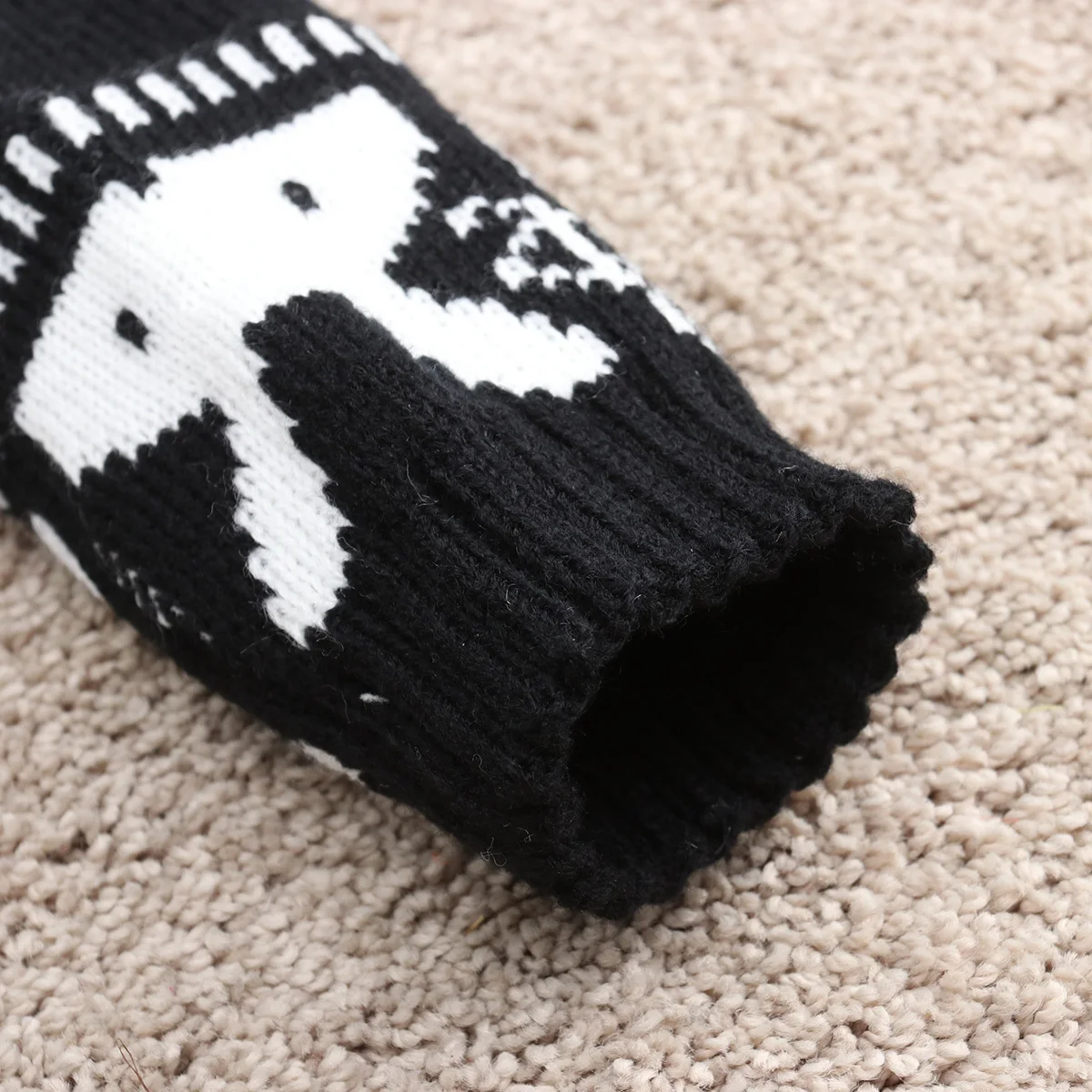 

1 Pair Black Wool Arm Warmer Rabbit Design Thumbhole Glove Winter Fingerless Hand Sleeve For Women Men Unisex Arm Protector