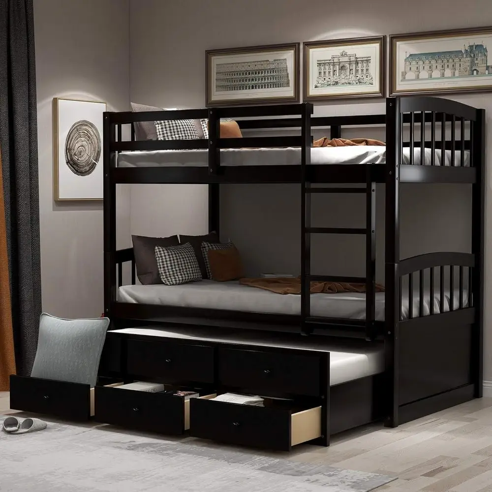 

Twin Over Twin Bunk Bed with Safety Rail, Ladder, and Twin Trundle Bed - 3 Drawers or Bedroom Storage, Great for Guest Rooms