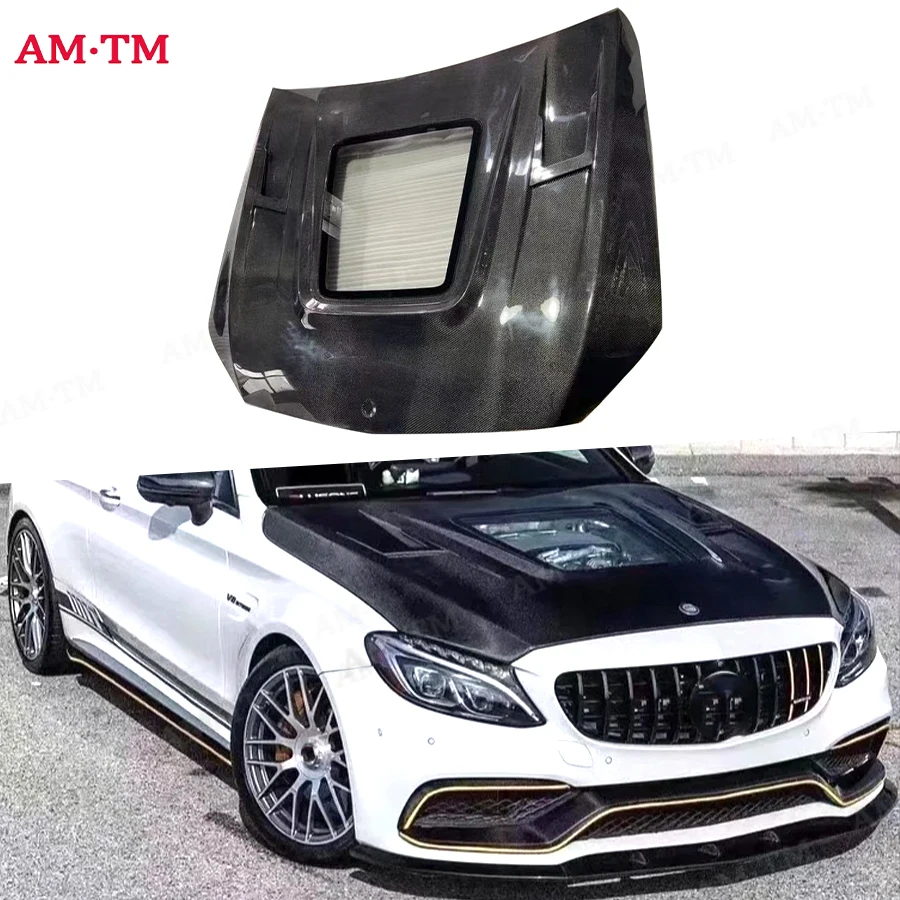 

Прозрачный капот двигателя из углеродного волокна для Mercedes Benz C Class W205 C63 2015-2018, передняя крышка капота двигателя, комплект кузова