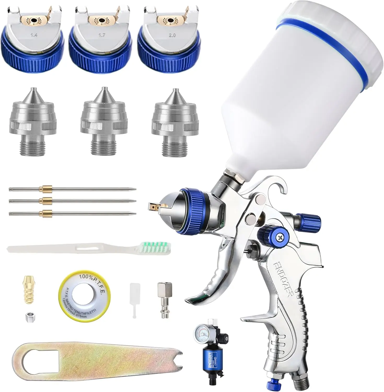 600cc HVLP Gravity Spray Gun with 1.3mm/1.4mm Nozzles, Includes Gauge for Auto Paint, Primer, and Top Coats(Blue)