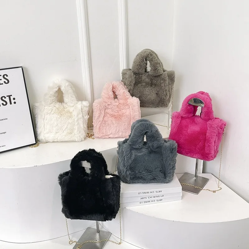 

Япония и Южная Корея, осенне-зимняя меховая сумка, новая сумка из искусственного кроличьего меха, маленькая квадратная сумка, модная цепочка на одно плечо