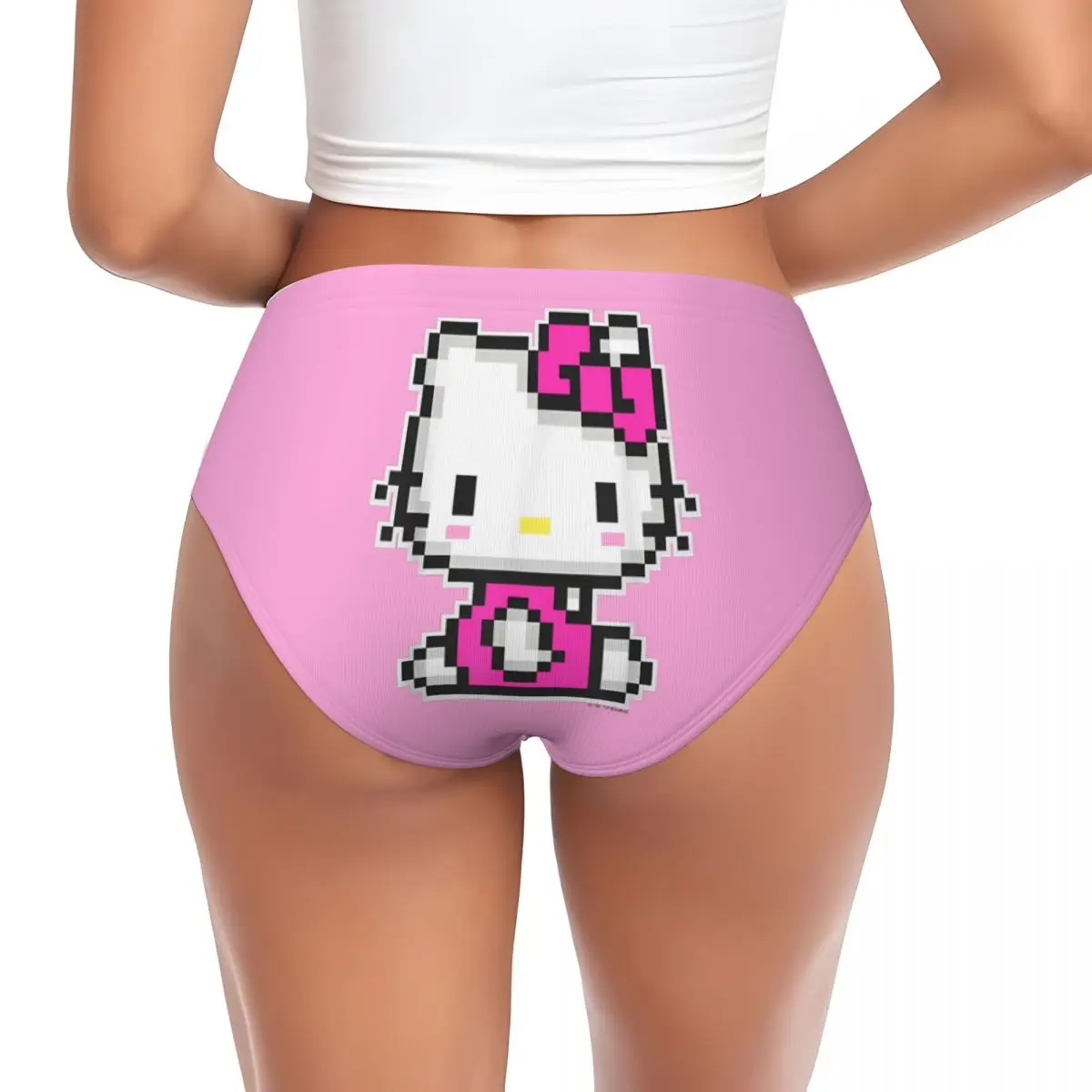 Women's Funny Hello Kitty Official Pixel Briefs High Waisted Seamless Underwear Invisible Full Coverage Cute Briefs Panties