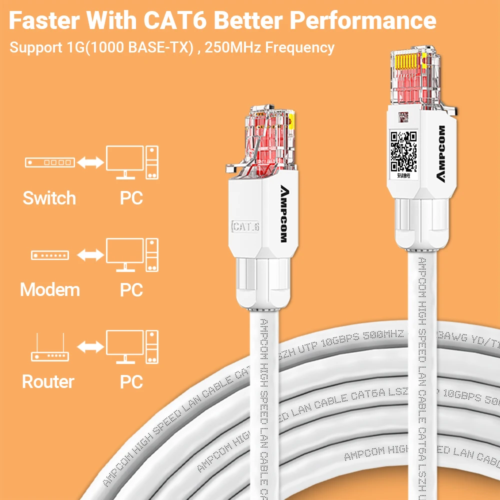 AMPCOM RJ45 Connector Tool Free CAT6A CAT6 10Gbps UTP Field Modular Plug Tool free Ethernet Reusable Termination Lan Plugs 1pcs