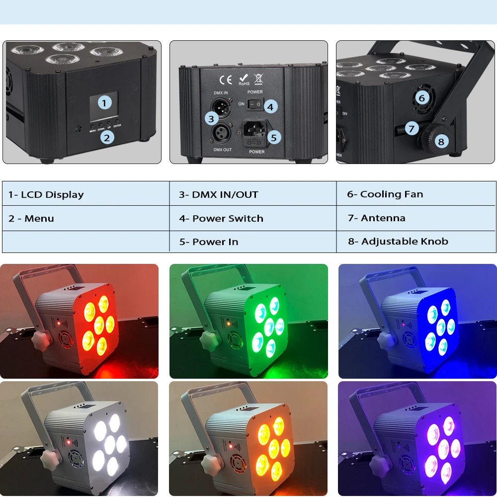 MUXXDJ  6*18W WIFi Controlled Wireless Battery Powered LED Uplight Wireless Par Can For Bar Wedding Concert
