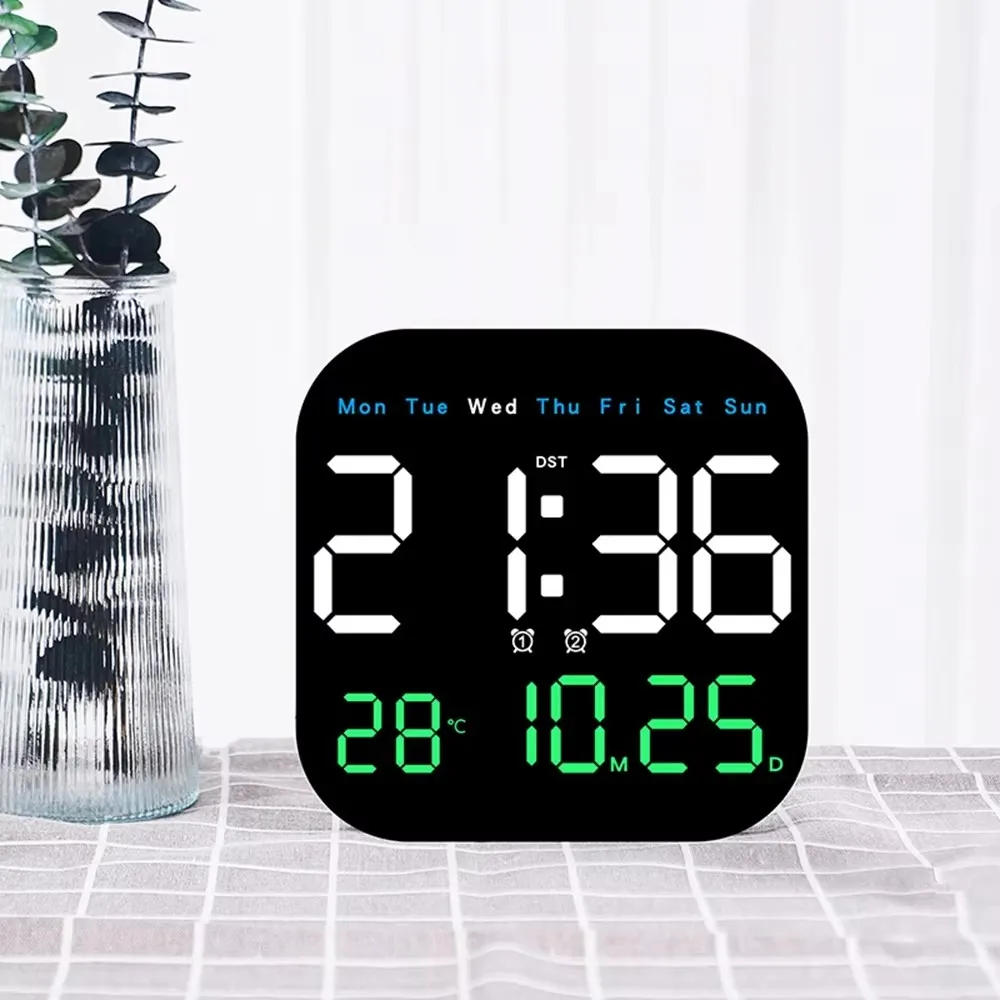 

Digital Wall Clocks Temperature Date Week Dispaly Electronic Table Clock 12/24H Wall-mounted LED Alarm Clock Remote Control