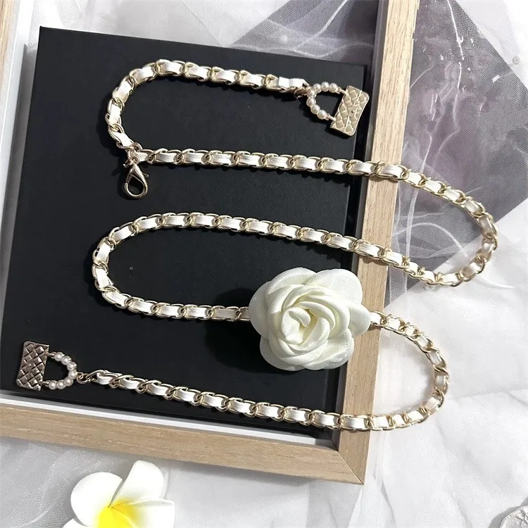 Fashion Leather Lock Big Rose Flower Tassel Belts Chain For Women Luxury Design Dress Accessories