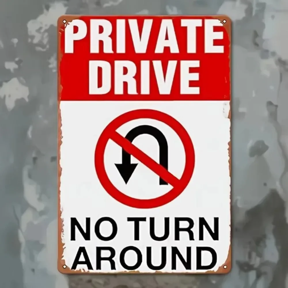 DrivewayNoUTurn ™   "الممر الخاص" الخالدة: لا يوجد علامة معدنية على شكل حرف U" مع موضوع مصمم بشكل خبير،