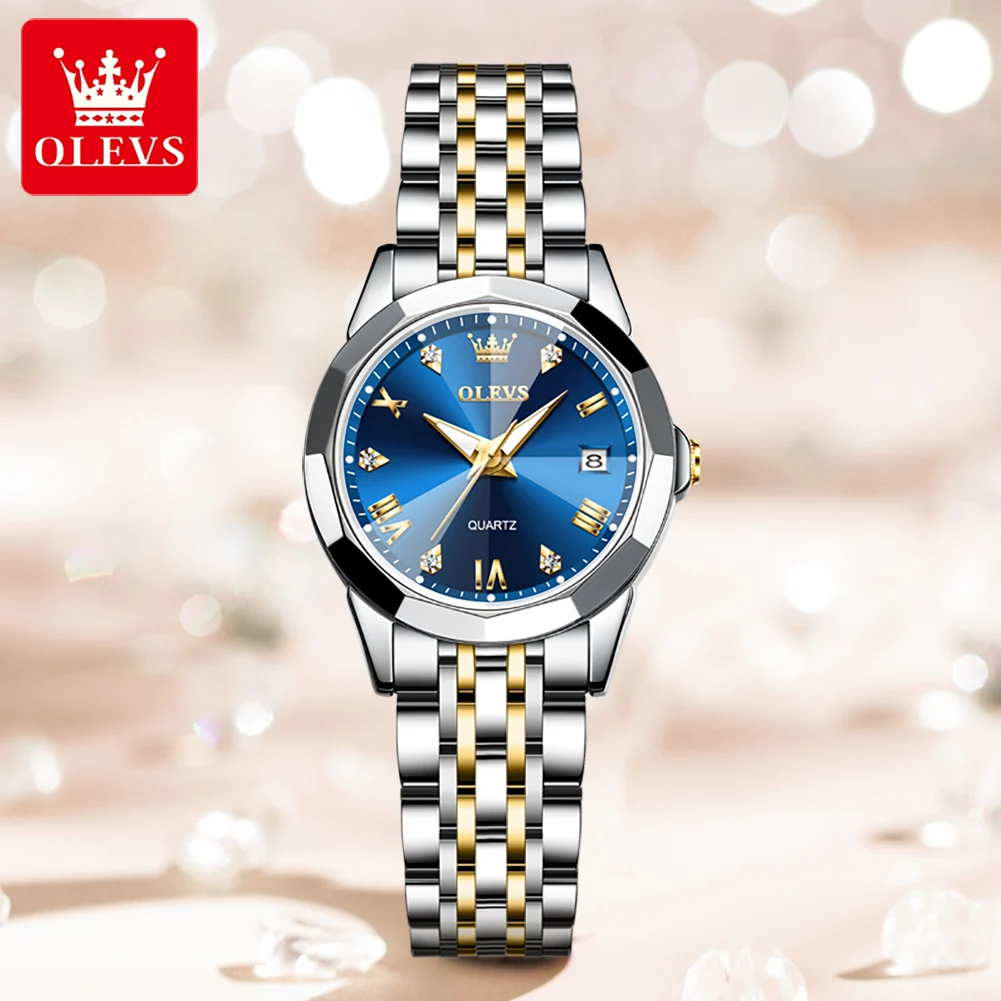 OLEVS 9931 Luxury Diamond Quartz Watch For Women Roman Scale Calendar Elegant Woman Wristwatch Waterproof Stainless Steel Watch