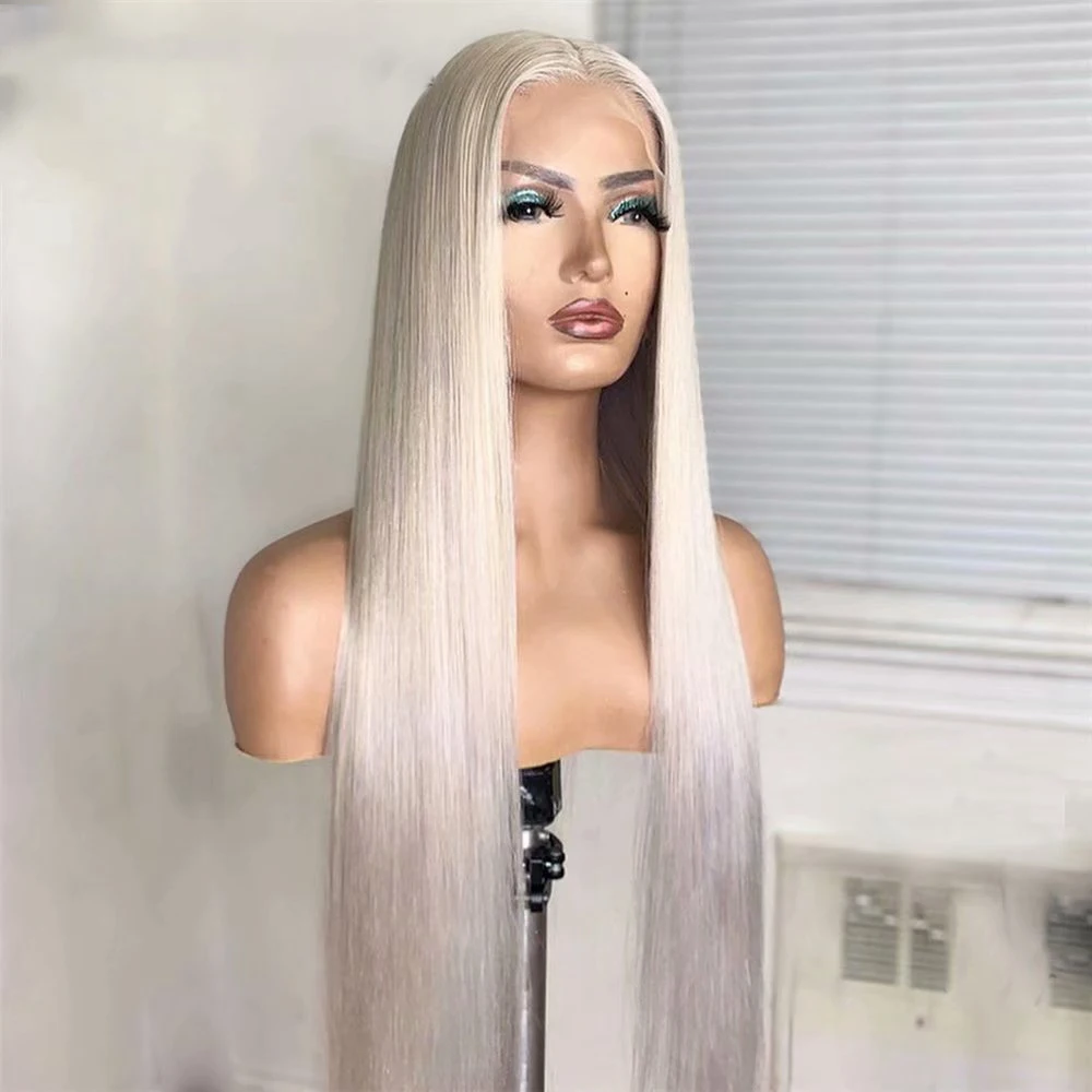 Soft 26Inch Long 180Density Ash Blonde 60# Straight Natural Hairline Lace Front Wig For Black Women Babyhair Glueless Preplucked