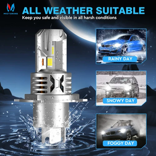 Imagen 2 del producto MICTUNING 2 uds H4/H19 bombillas LED para faros delanteros con ventilador de refrigeración superbrillantes 8000LM 6000K faros blancos Plug And Play para coche