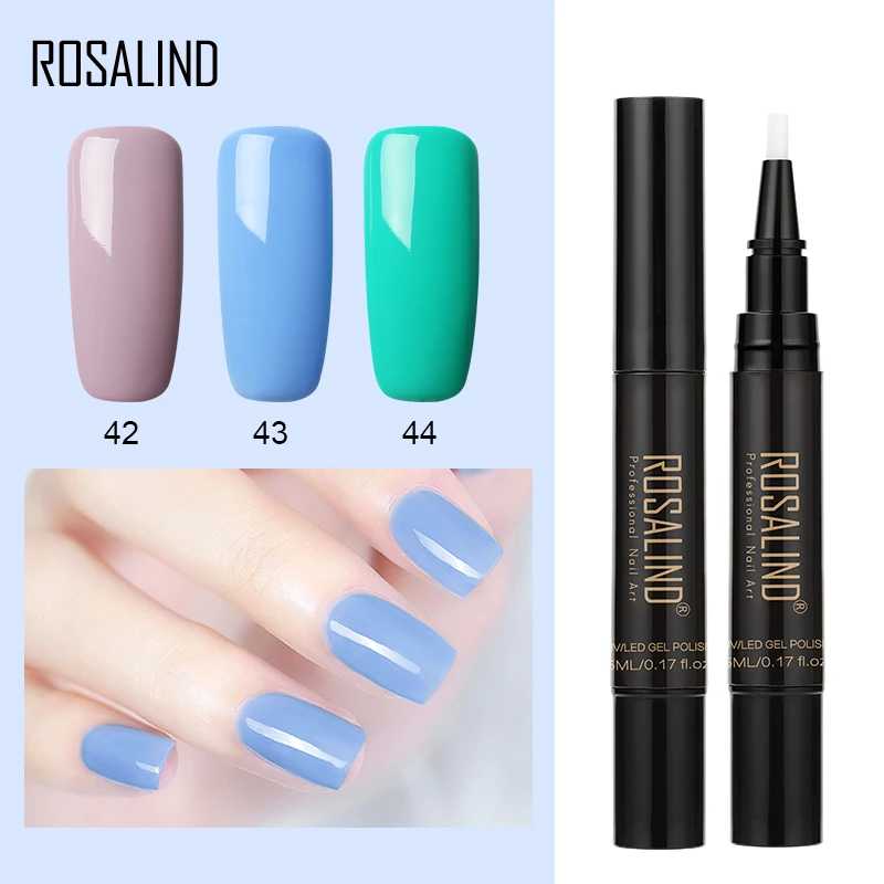 

ROSALIND Gel Nail Polish Pen Gel Semi Permanent Base Top Coat Soak Off UV Gel Varnish Hybrid Pure Color Nails Art Design