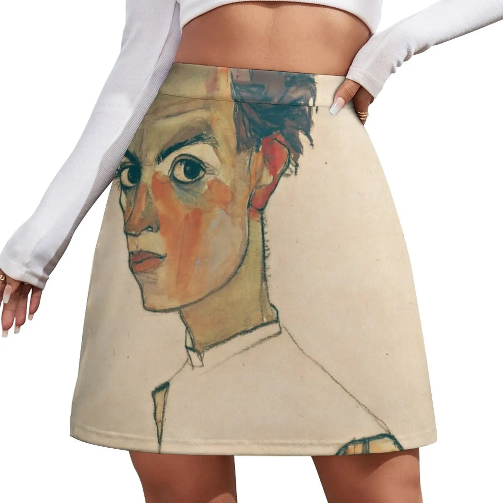 

Egon Schiele - Self-Portrait with Striped Shirt, 1910 Mini Skirt novelty in clothes luxury women's skirt sexy skirt