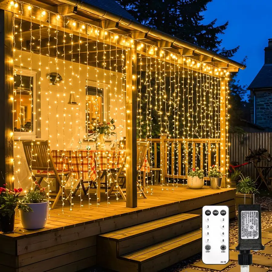

600 LED Christmas Curtain Lights Outdoor, 9.8x19.6ft Curtain Lights Plug in with Remote, Wall Hanging Lights for Christmas,Dorm,