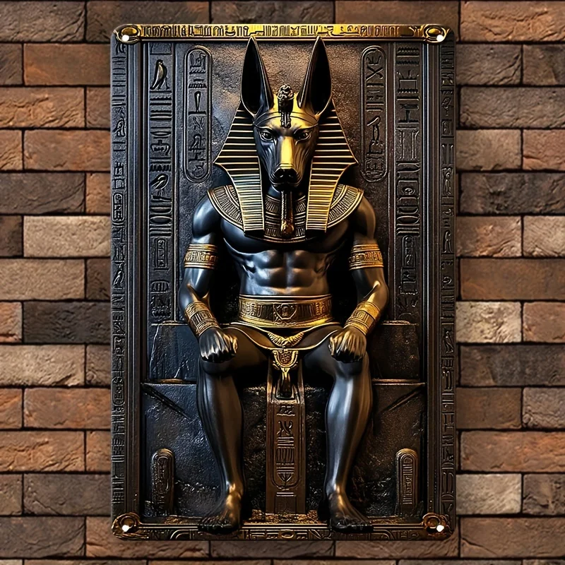 Classic Anubis Metal Wall Art Sign, Versatile Decor for Living Room, Farmhouse & Bar, Square Aluminum Plaque, Perfect Gift Idea