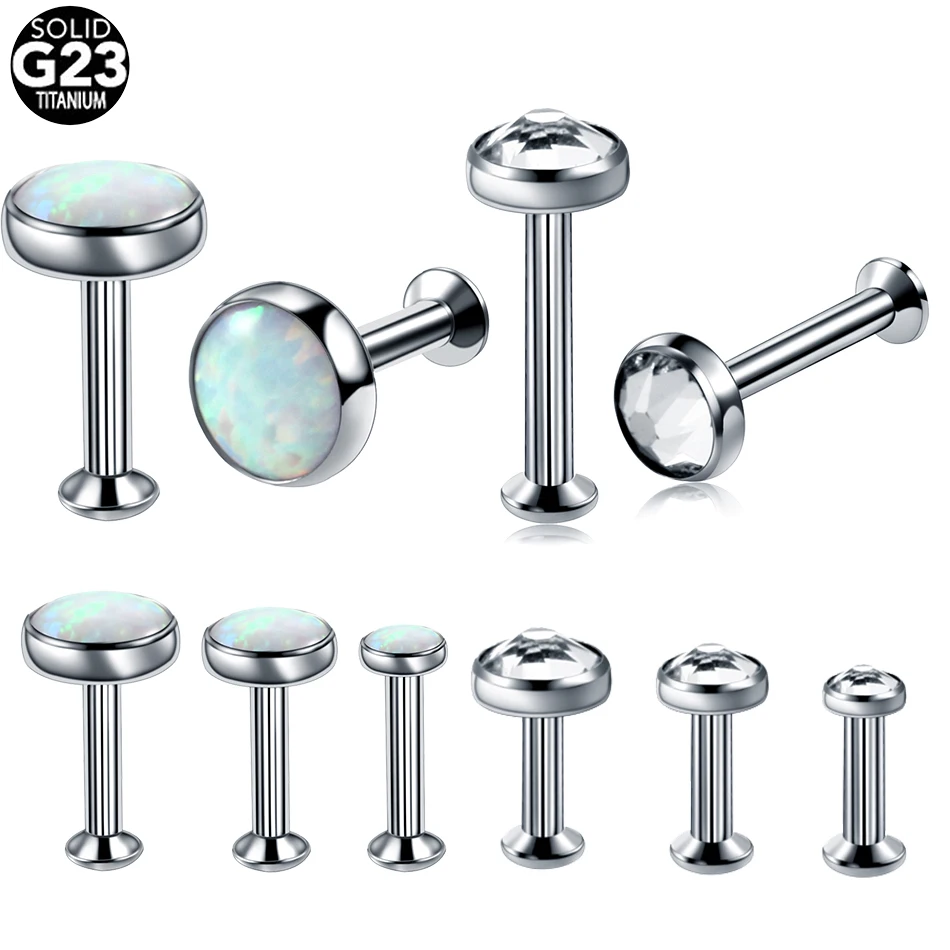 1PC G23 Titanium Crystal Gem Labret Lip Ring Internally Threaded Opal Ear Cartilage Tragus Helix Daith Piercing Jewelry 16G