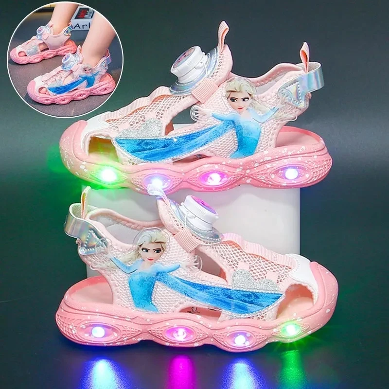 Disney led light Elsa Princess children\'s sandals summer new girls sandals for small children baby light beach shoes