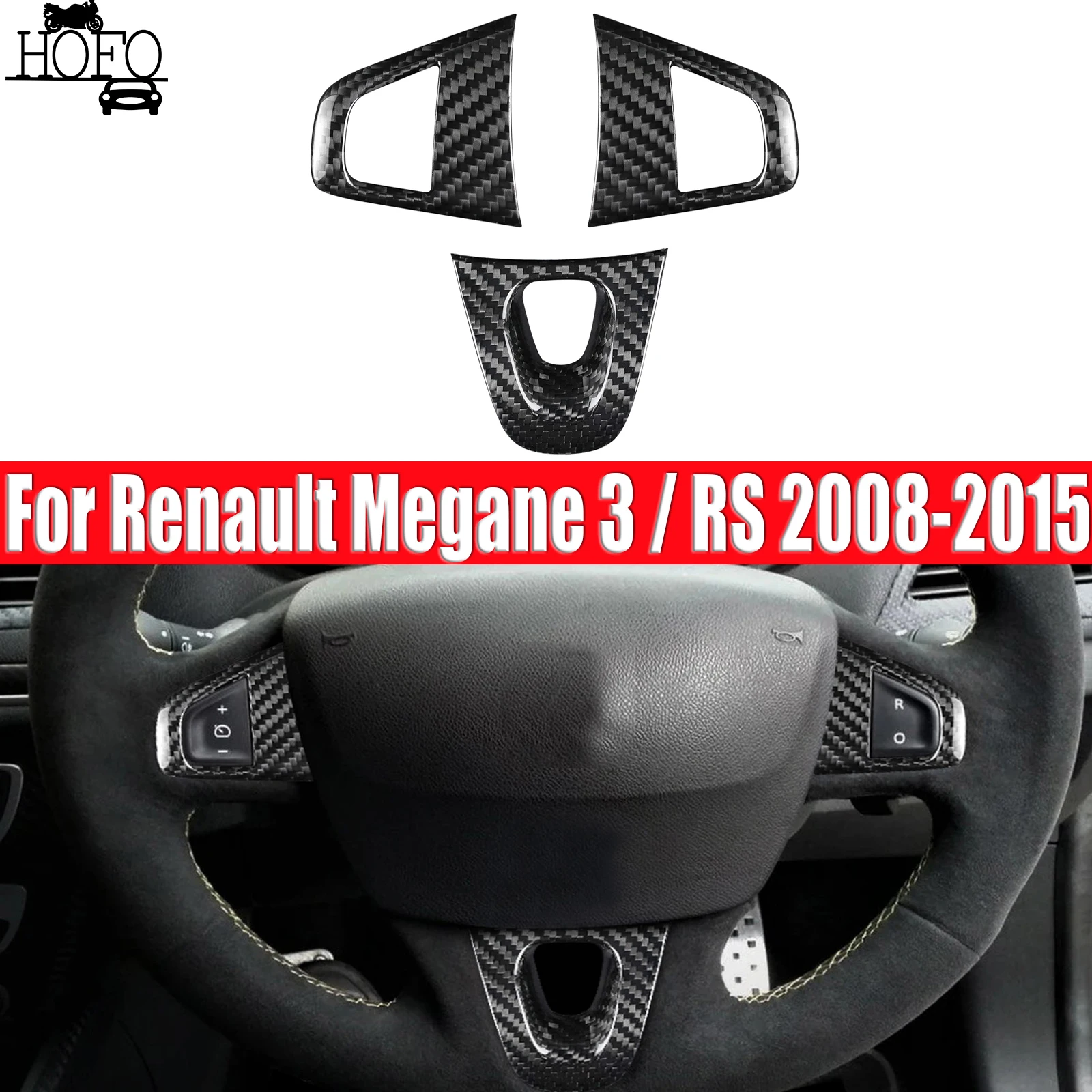 Car Steering Wheel Trim Cover Real Carbon Fiber For Renault Megane 3 / RS 2008-2015 Fluence (ZE) 2010-2015