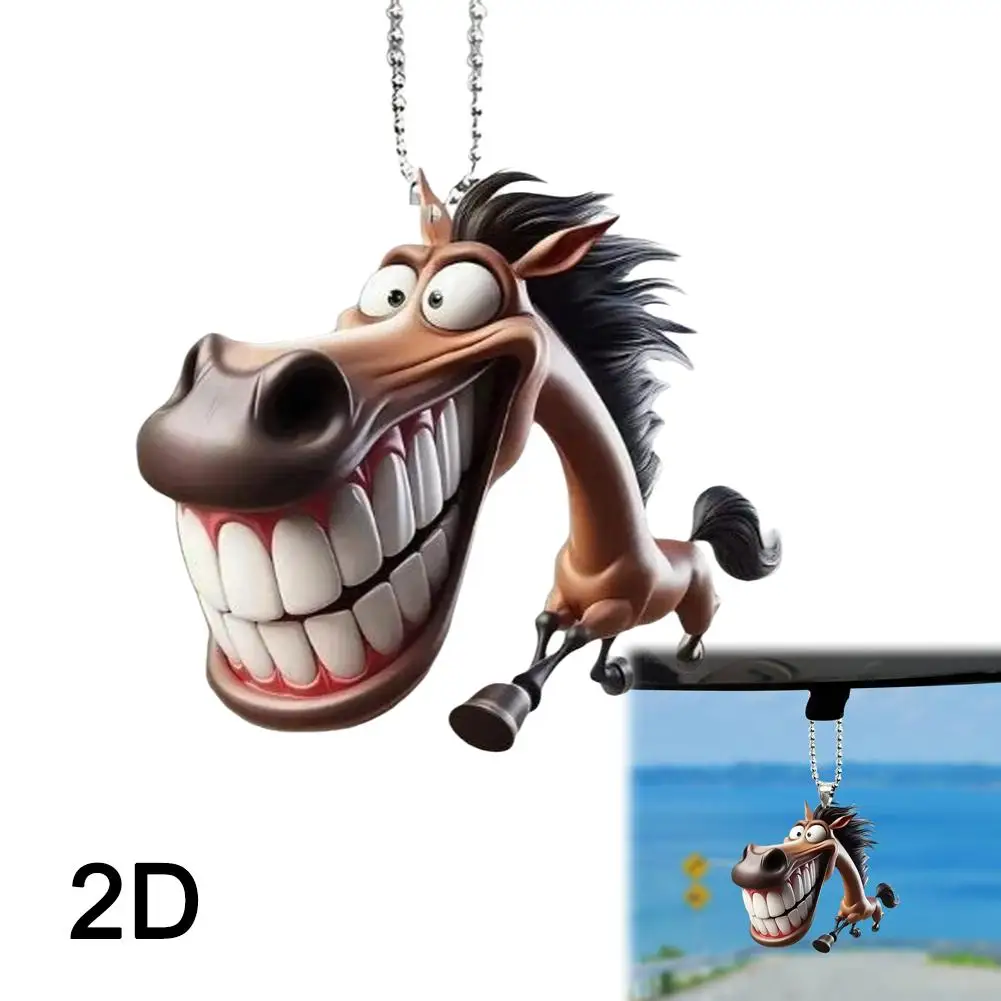 

Creative Big Mouth Horse Keychain Cartoon Auto Rearview Car 2D KeyChain Hanging Gift Mirror Decor Friend Acrylic Car Pendan B2C6