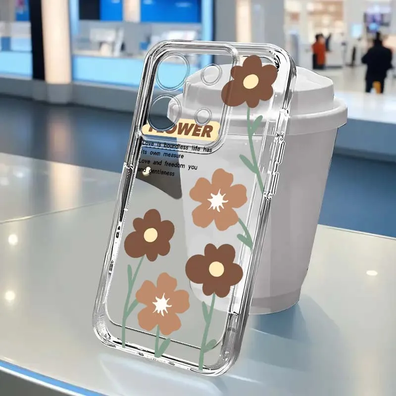 

Luxury Dark Flower Samll Phone Case For Xiaomi Redmi Note 15 14 13 12R 12 11E 9 9T 8 8T Pro Plus 5G Transparent Soft