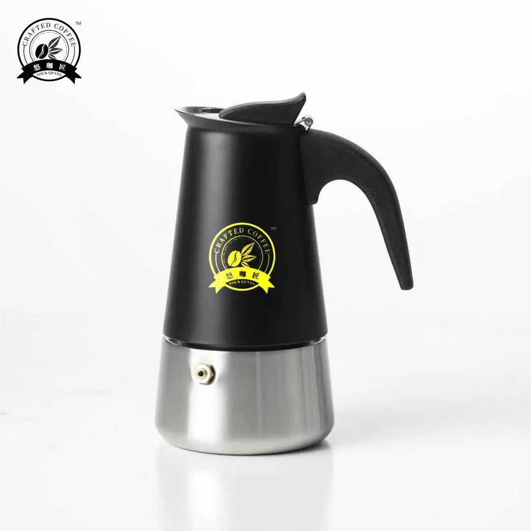 Moka-Topf aus Edelstahl 4/6, mattschwarz, nordischer Stil. Heim-/Büro-/Außenbereich. Funktioniert auf Induktion und Gas