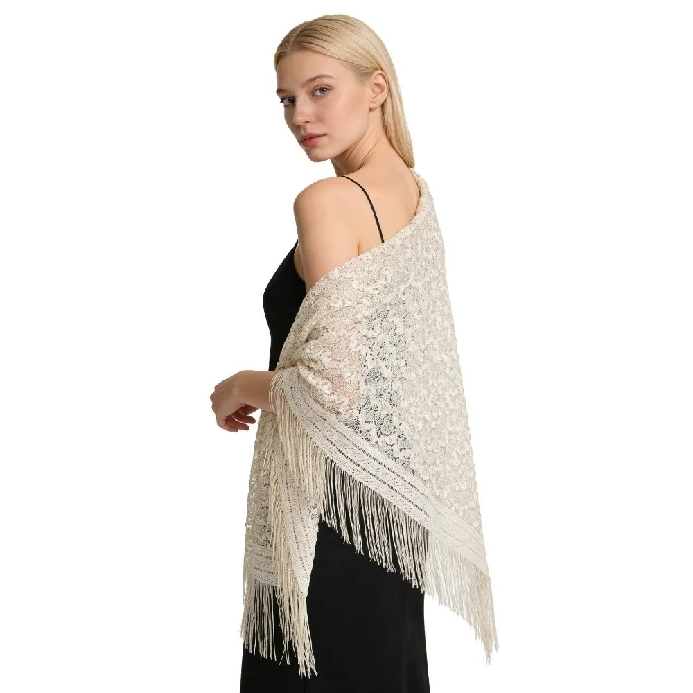 

Универсальная кружевная шаль 140×140 см с ажурным узором, элегантная вязаная дышащая шаль для вечерних платьев для женщин