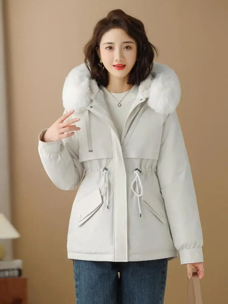 

Korean Version 2025 New Women's Clothing Short Thick Cotton Jacket Winter Solid Versatile Loose Oversized Zipper Fur Collar Coat