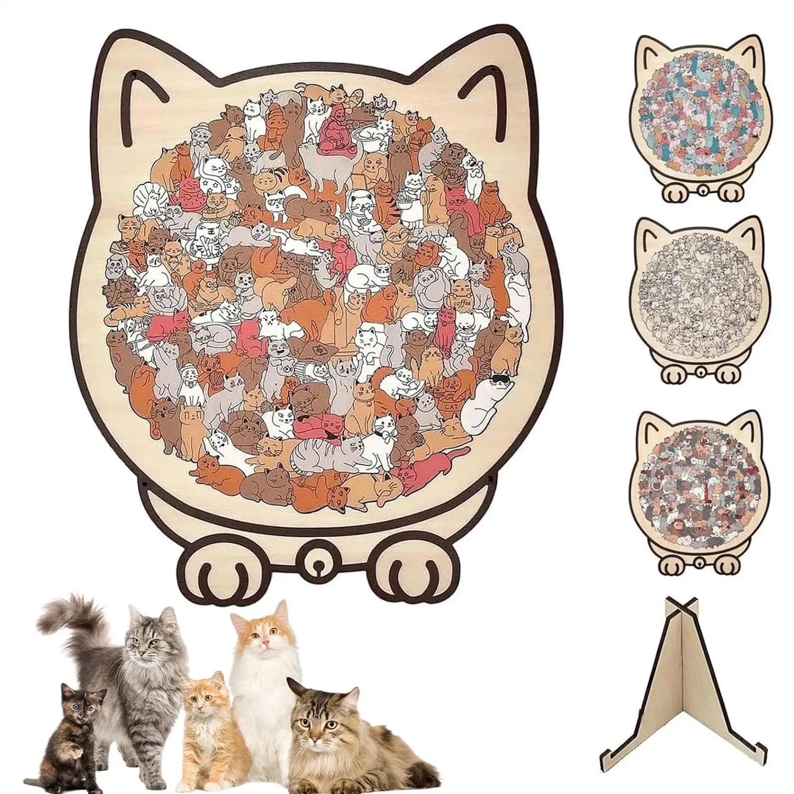 Katzenholzpuzzle Katzenförmiges Holzpuzzle Tischspiele Katze gestapeltes Puzzle Einzigartige unregelmäßige Puzzleteile Weihnachtsgeschenke