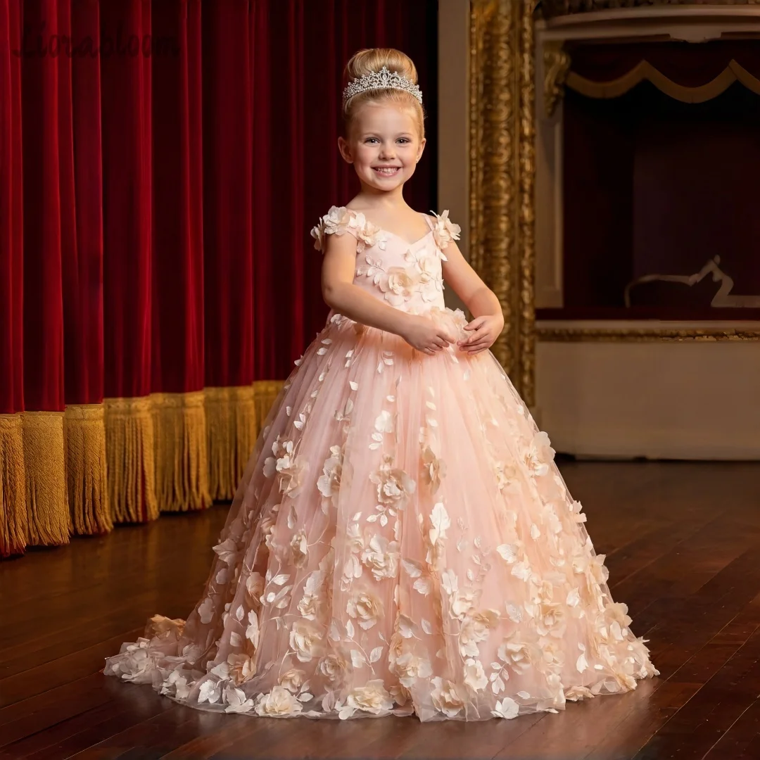 Gaun Bunga Kustom Model Off-Shoulder dengan Rok Lebar, Gaun Pengiring Pengantin dari Tulle, Pakaian Formal untuk Anak Perempuan, Pakaian Pernikahan Anak Perempuan, свадебное платье