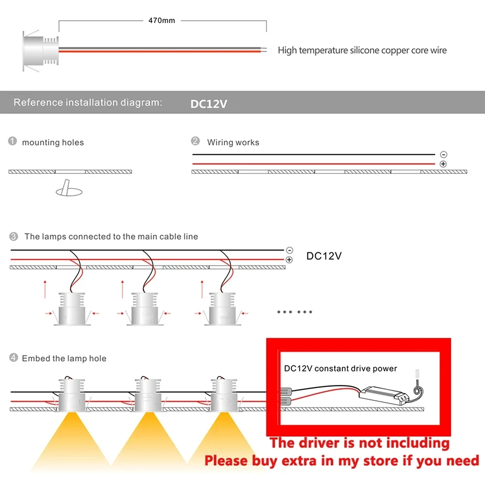 Mini LED Downlight 1W Ceiling Spotlight 13mm Recessed Dimmable Spot Light with Remote Control Cabinet Showcase Step Acrylic Lamp