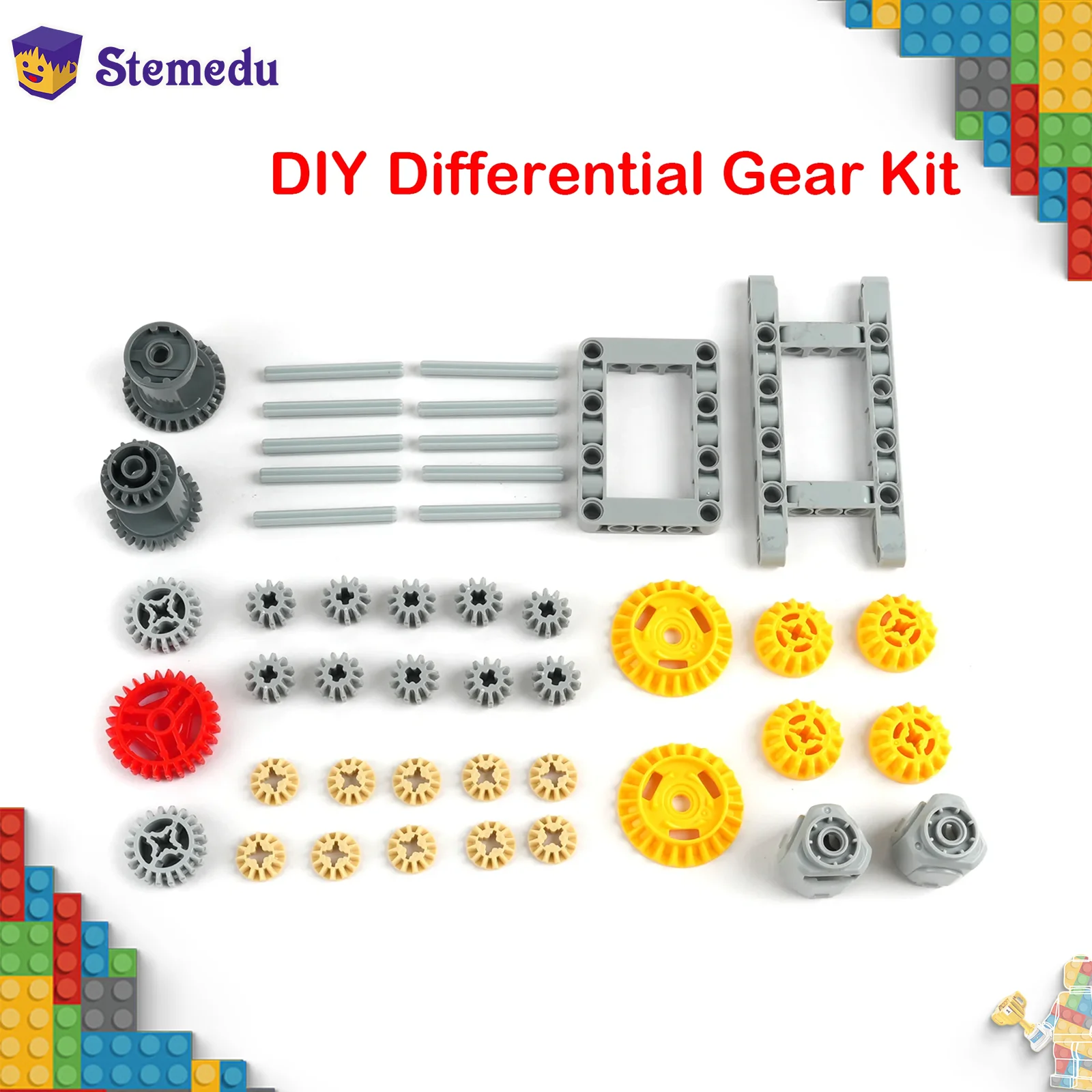 45PCS MOC 9 in 1 Versatile Differential Gear Set Technical Parts Frame Gears Shaft Hole Arm Building Blocks Compatible Leduo